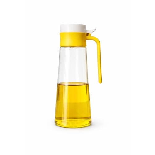 600 ml Glass Oil Dispenser Bottle with Automatic Open Cap | Cooking Oil, Olive Oil & Ghee Pourer Bottle | Leakproof Kitchen Oil Dispenser (Yellow)