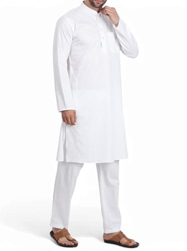 DasteKarigar Traditional Cotton Kurta Pajama Set, White Cotton Kurta Pajama for Men, Long Sleeve, Mandarin Collar, Men's Ethnic Wear (White, 42) 3