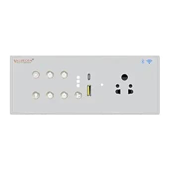 i380 6 modular Smart Wifi Switch Board with 4 Switch,1 Fan,1 Socket, C & A type USB charging ports| App Control, Voice-controlled by Alexa, G. Home, G. Assistant-G. Grey