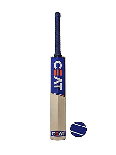 Ske Solid Popular Willow Cricket Bat for All Tennis Balls (Natural, Full Size), Wood, Multicolour (Cricket Bat with Tennis Ball and Cover) 2