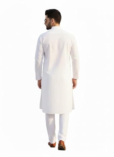 Aaryavar White Men's Khadie Cotton - Kurta Pyjama Set - Holi Festival Special (XL) 2