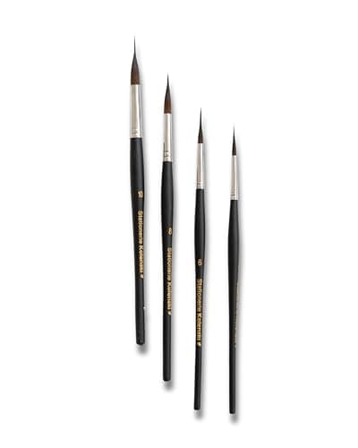 Stationerie Professional Needle Detail Mop Paint Brushes Set, 4 Sizes with Storage Case, Matt Black, Best for Calligraphy,brushpen,Writing Brush,Signature Brush