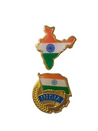 Indian National Flag Badges (Pack of 2 different designs) With Pin for Shirt, Flag Lapel Pin For Cloth Indian Flag Brooch 2