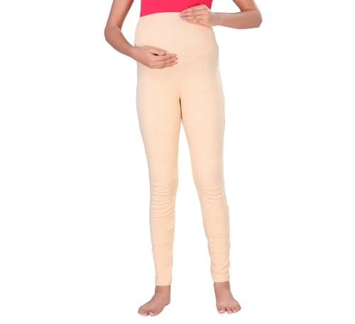 MAMMA'S MATERNITY Women's Heavy Cotton Lycra Cream Maternity Legging (MAMCRMSLDLEG1243-XXL_Cream_XX-Large)