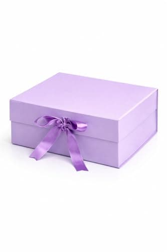 1 Piece Purple Magnetic Gift Box with Ribbon for Birthday & Wedding Hamper, Collapsible Premium Gift Box for Return Gifts & Packaging (25 x 20 x 10 cm) (PURPLE)