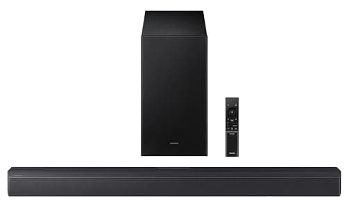 Samsung 300 W 2.1 ch Soundbar with Dolby Audio | DTS Virtual:X | Bass Boost | 3D surround sound | HDMI ARC | Optical In | Bluetooth | USB Music Playback | Wireless Subwoofer (HW-B45EF/XL, Titan Black)