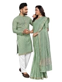Couple Combo Saree and Kurta (Line Design) | Matching Set for Couples | (Free Size Sree)