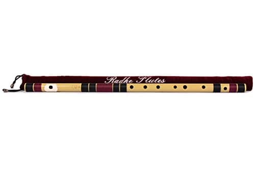 Radhe Flutes | G Natural Right Handed Base Bansuri | Black & Maroon | Tuned With Tanpura A=440Hz | PVC Flute + Assorted Colours for Velvet Cover + Hindi & English Flute Lessons