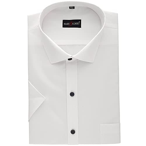MARK & ALBERT Men's Half Sleeves Cotton Formal Slim Fit Shirt White, 40