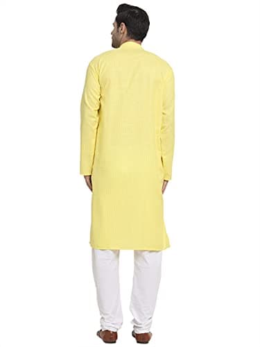 KRAFT INDIA Men Cotton Striped Yellow Kurta Pyjama Set Size XX-Large 5