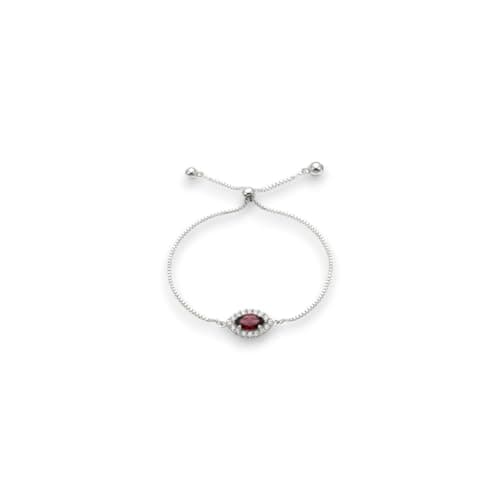 ACCESSHER Women's & Girls Silver Plated Maroon Marquise Crystal Adjustable Bracelet, Stylish Bangle Charm Chain Bracelet Gift For Birthday, Valentine's & Friendship