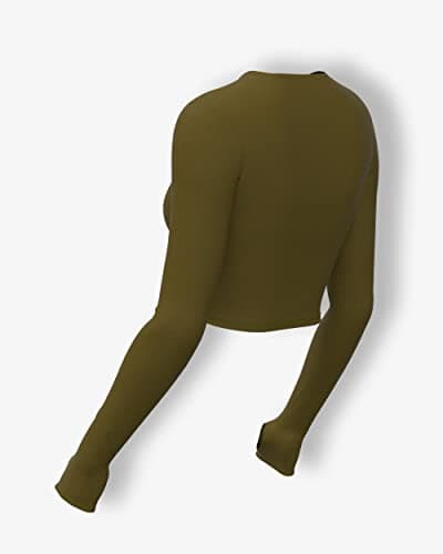 Sfytt Women's Activewear Crop Top, Long Sleeve with Thumbholes, Performance Gym Workout Top, Athletic Yoga Top, Olive, X-Small 4