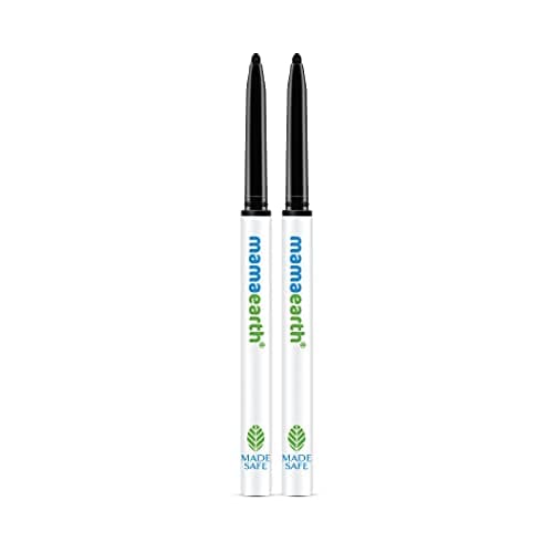 Mamaearth Charcoal Black Long Stay Natural Kajal Pencil With Vitamin C & Chamomile For 11-Hour Smudge-Free Stay - 0.35 Gm (Pack Of 2)