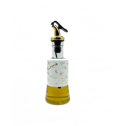 250 ml Glass Oil Dispenser Bottle with Pourer Nozzle | Leakproof Olive Oil, Cooking Oil, Ghee & Vinegar Dispenser | Food-Grade Silicone Plug | Elegant Kitchen Oil Bottle (White/Steel Cap)