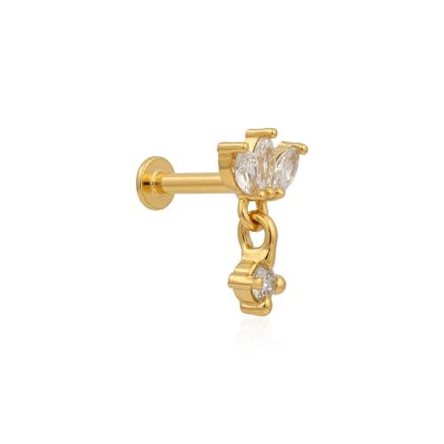 TOUCH925 Pure 925 Silver Lotus Cluster Dangling Nose Pin for Women