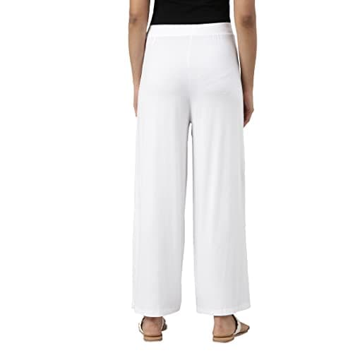 Go Colors Soft Viscose Knit Palazzo Full Length for Women| Breathable, Mid Rise, White_LPZ1_White_3XL 4