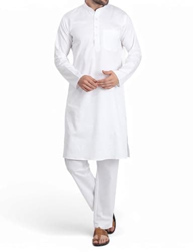 DasteKarigar Traditional Cotton Kurta Pajama Set, White Cotton Kurta Pajama for Men, Long Sleeve, Mandarin Collar, Men's Ethnic Wear (White, 42) 2