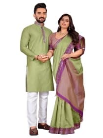 Couple Combo Set Saree and Kurta | Matching Combo for Couples | (Sree in free size)