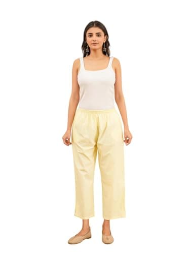 Women?s Cotton Ankle Length Pants | Solid Straight Fit | Soft & Breathable Casual Bottom Yellow