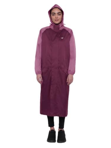 Wildcraft Women Rain Jacket | Regular Fit Hooded Longline Design | Colourblocked Pattern With Zipper Closure & Elasticated Cuffs | 100% Polyester Waterproof Active Wear