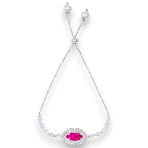 ACCESSHER Women's & Girls Silver Plated Magenta Marquise Crystal Adjustable Bracelet, Stylish Bangle Charm Chain Bracelet Gift For Birthday, Valentine's & Friendship