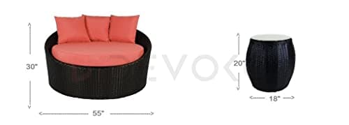 DEVOKO Outdoor Wicker Patio Daybed with Round Glass Top Coffee Table Weather-Resistant Furniture for Poolside, Garden,Balcony(Black & Red) 2
