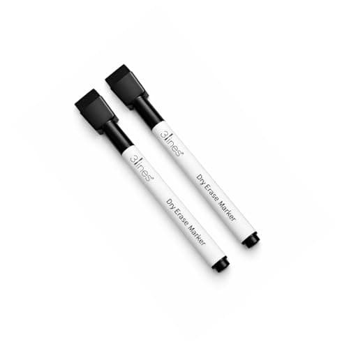 3 Lines Magnetic Whiteboard Marker Pens with Top Cap Duster | Strong Fridge Magnet Marker | Quick Dry and Wet Cleaning| No Smearing | Black (Set of 2)