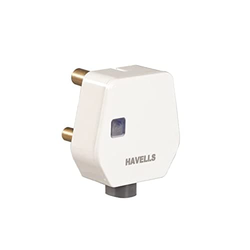 Havells 16A Heavy Duty Polycarbonate Plastic 3-Pin Plug Top with LED Indicator, ISI Certified with Nickel Plated Brass Pins, Ideal for ACs and Geysers Having High Customer Satisfaction Rating (White)