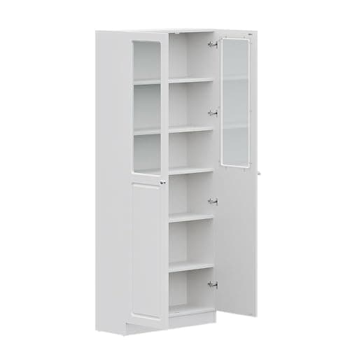 Wakefit Huxley 6 Big Shelves Bookshelf - Glass + Wood Shutter - White Carcass + White Shutters 6