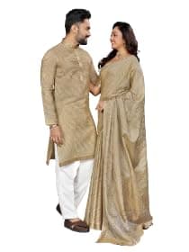 Couple Combo Saree and Kurta (Line Design) | Matching Set for Couples | (Free Size Sree)