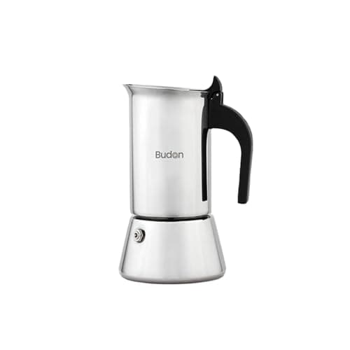 Budan Induction Moka Pot 6 Cup Stainless Steel Espresso Maker | Stovetop & Induction Compatible | Durable Steel Body | Brews 4-6 Cups | Espresso, Americano & More (180ml)