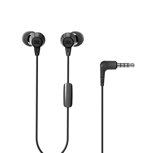 JBL C50HI, Wired in Ear Headphones with Mic, One Button Multi-Function Remote, Lightweight & Comfortable fit (Black)