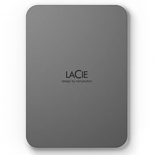 LaCie Mobile Drive Secure 2TB External Hard Drive Portable HDD - Space Grey, USB-C 3.2, for PC and Mac, Post-Consumer Recycled, with Adobe All Apps Plan and Rescue Services (STLR2000400)