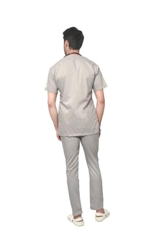 NextZ Men’s Medical Scrubs Set – Stretchable V-Neck Half Sleeve Hospital Scrub Suit Top & Bottom Uniform for Doctors & Healthcare Professionals (Grey, Large) HC1003M.10L 3