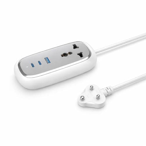 Hamix 67W GaN Smart Desktop Charger with 2 Type-C PD Ports, USB-A Port & 2 AC Sockets | Fast Charging Station with 1M Copper Cable for Laptop, Smartphones & Tablets (White)