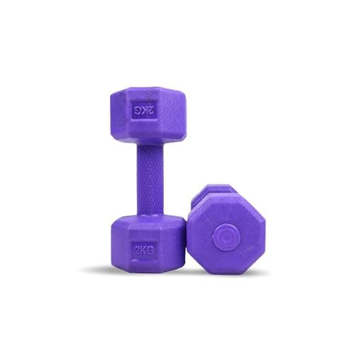 AIVIN Coregrip 1.0 PVC Dumbbells I Set of 2 (2kg Each) I Hexagonal No-Roll Design with Easy-Grip Coating I Professional Home Gym Equipment for Strength Training, Pilates & Aerobics (Purple)