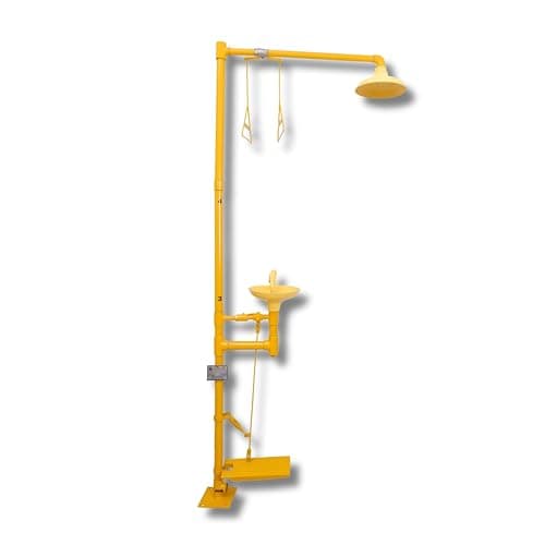 WALTZER INDIA Combination Eye Wash Station/Foot Operated Emergency Shower Eyewash Station Stand Plumbing Eye Washing Unit for Industrial & Commercial & Lab Use, 2 in 1 – Yellow Color