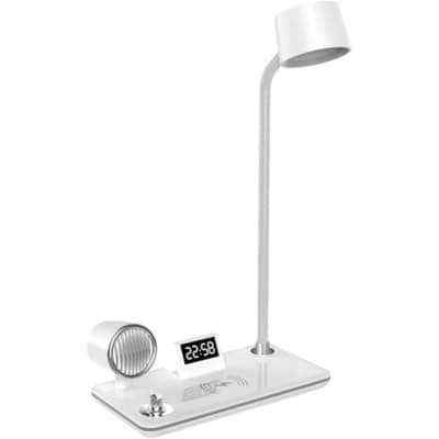 NUXXITO Electric 15W Wireless Charger with Touch Control 360˚ Adjustable Desk Lamp 3 Light Modes Digital Clock with Alarm in Built Mic for Handsfree Calling & Bluetooth Speaker for Study, Office