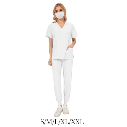 BNF® Women Scrubs Sets Female Nurse Top Pants with Pockets Elastic Waist Workwear S|Clothing, Shoes & Accessories | Uniforms & Work Clothing |Sets|1 Set Nursing Scrub Uniform 4