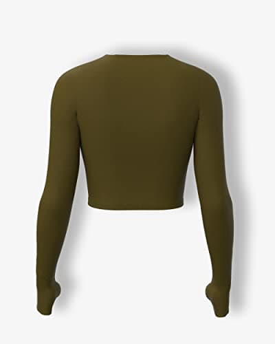 Sfytt Women's Activewear Crop Top, Long Sleeve with Thumbholes, Performance Gym Workout Top, Athletic Yoga Top, Olive, X-Small 3