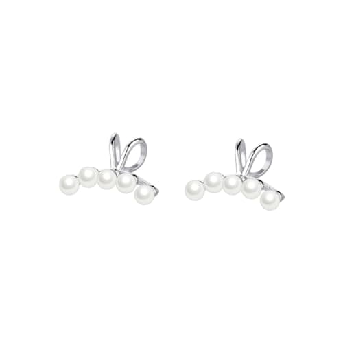 El Regalo 2PCs Tiny Pearl Cuff Cartilage Non-Pierced Clip On Earrings for Girls & Women- Vintage Pearl Clip Earrings (2 Silver)