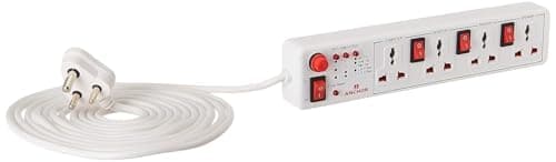Anchor by Panasonic 4 way 6A Universal Socket with 3 Switch & 1 Master Switch | 4 Way Extension Board with 1.5 Mtr Extension Cord | Multi Plug Socket for Home Wall, Office (22568)