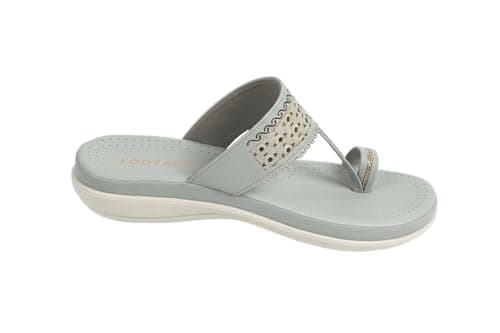 Footart Women's Ethnic Embellished Kolhapuri Fashion Comfort Slip-on Sandal (Gray, UK Footwear Size System, Adult, Women, Numeric, Medium, 3) 2