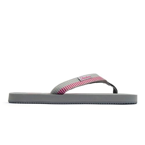 Skechers Womens COURTWALD INDIA Grey Hot Pink Casual Flip Flops, 6 UK 5