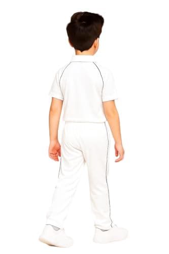 Unisex Kids White Cricket Jersey & Trouser Set – Breathable Polyester with DARK GREY Piping (4-5) 3
