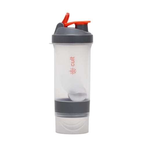 CULT Spider Shaker Bottle 500ml – 3 Compartment Protein Shaker with Blender Ball | Leakproof, BPA-Free, Durable Gym Shaker for Smooth Shakes, Pre-Workout & Supplements Orange