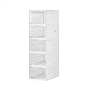 Sulfar 5 Tier Shoe Rack Collapsible Shoe Organiser with Door - Foldable Sneaker Crates Footwear Organiser for Men, Women, Heels, Boots, Loafers, Sneakers, Slippers