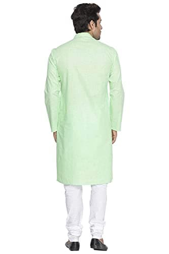 Royal Kurta Men's Pure Cotton Solid Kurta Pajama Set (Light Green, 38) 3
