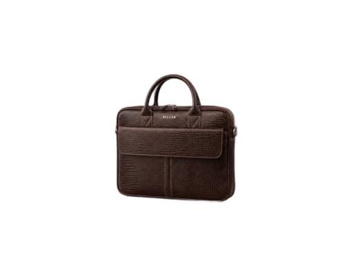 BELAAH Orion Laptop Bag, Brown, Genuine Leather, Slim Profile, Zip Closure, Croco Pattern, 40 x 32 x 6 cm