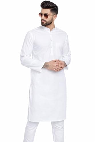 Aaryavar White Men's Khadie Cotton - Kurta Pyjama Set - Holi Festival Special (XL)